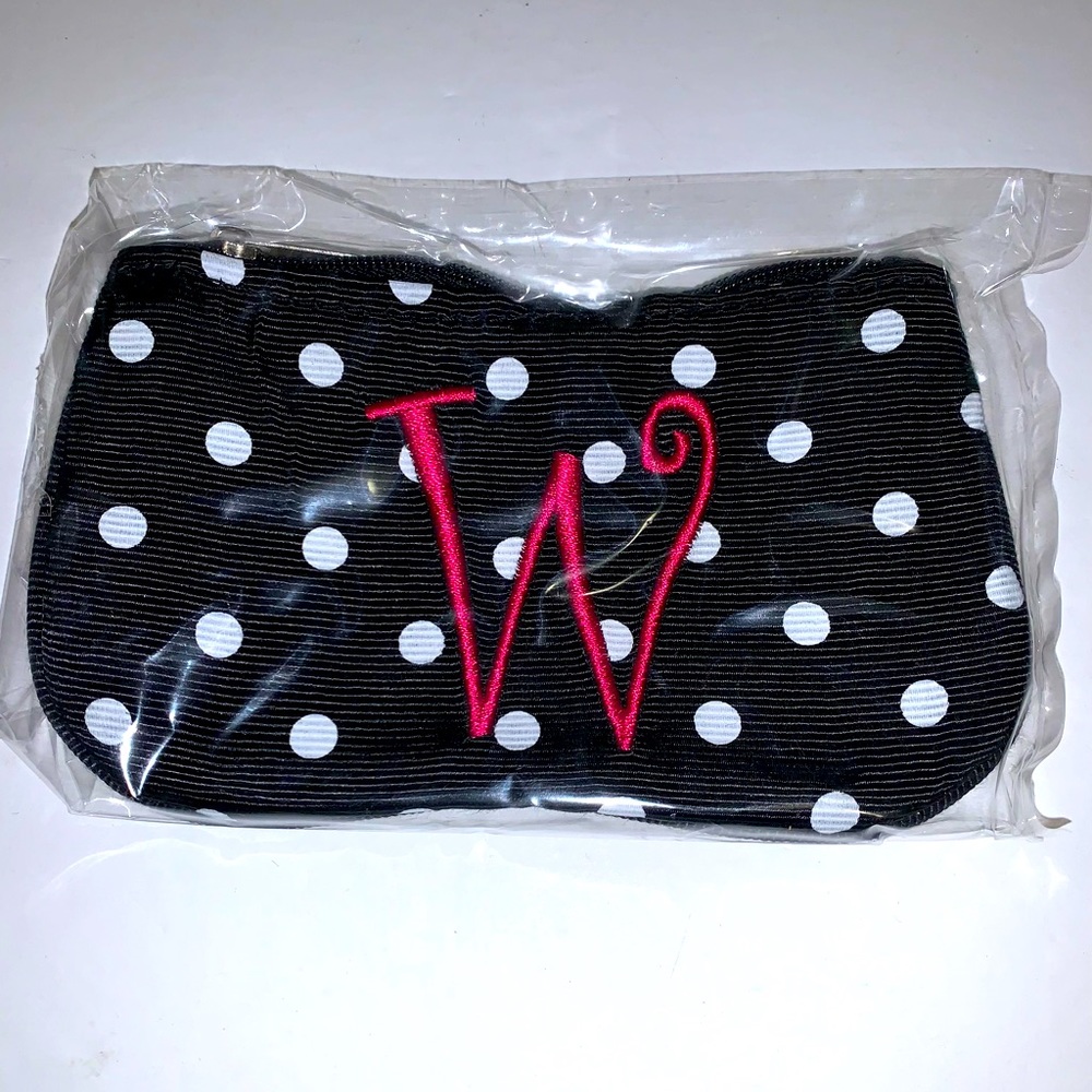 Small Fabric Monogram Pouch - Letter W Polka Dot Black